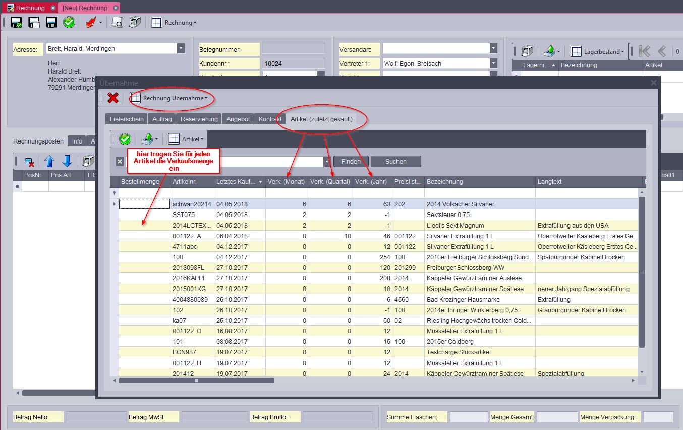 Übernahme Kundenartikel
